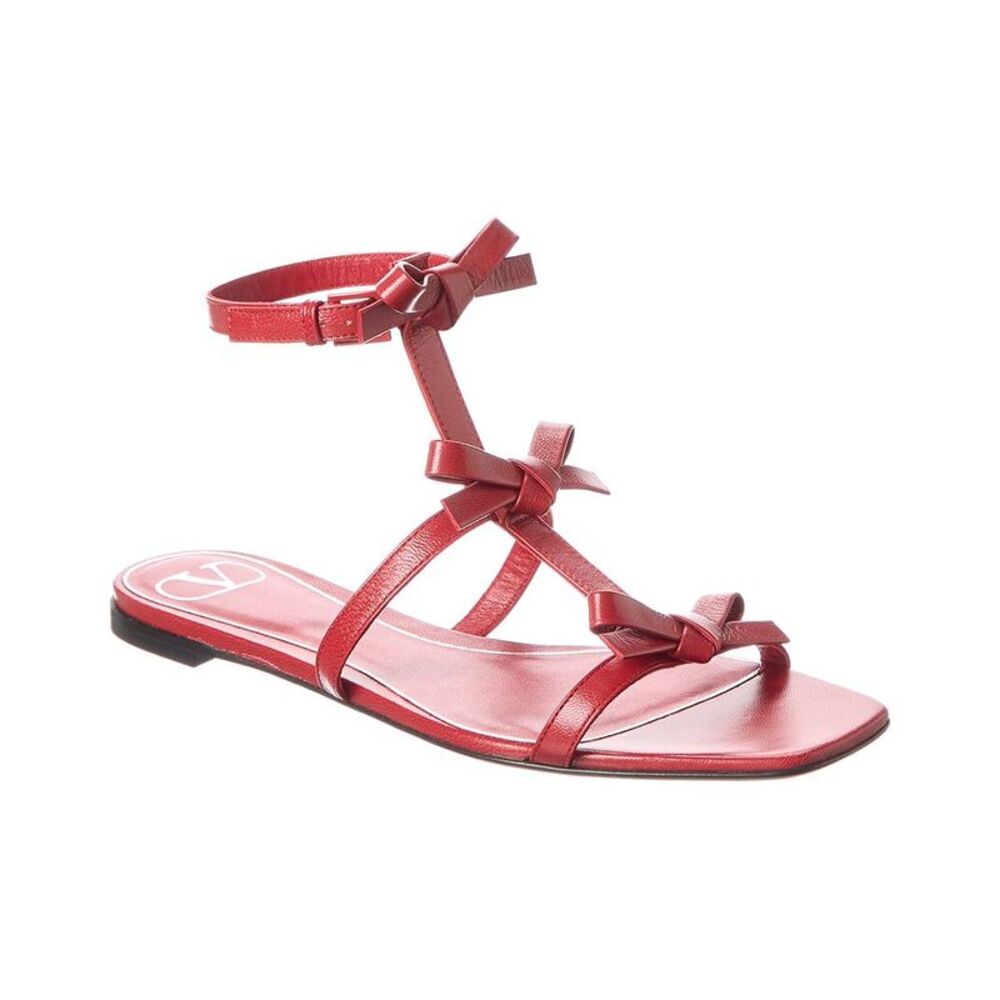 Valentino French Bows Leather Sandal, Red